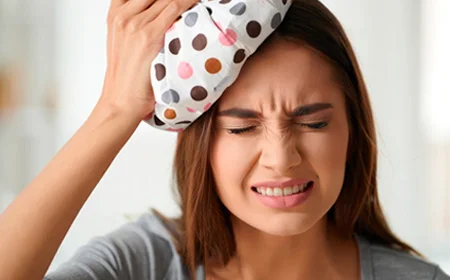 Девушка приложила лед к голове