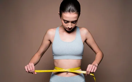 Девушка измеряет талию